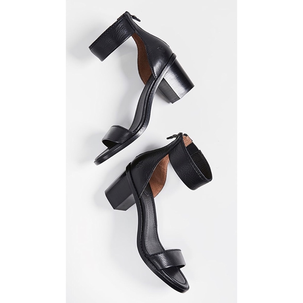 Frye Black Leather Brielle Chic Ankle Sandal Heels - Picture 3 of 16